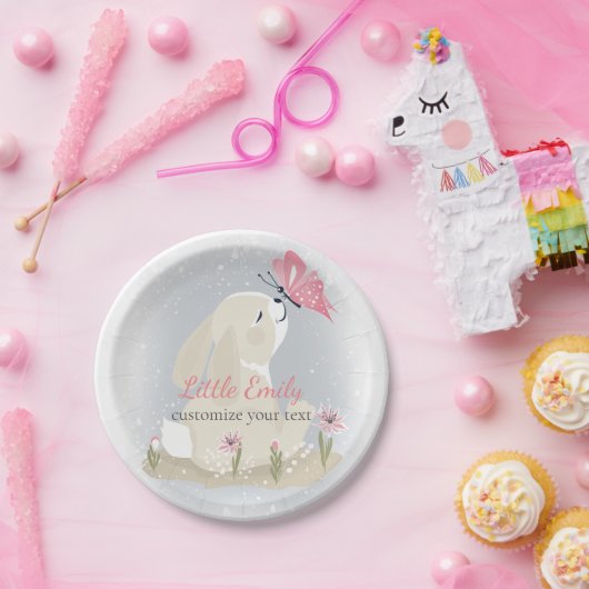 Cute baby Bunny en vlinder. Papieren Bord (Feest)