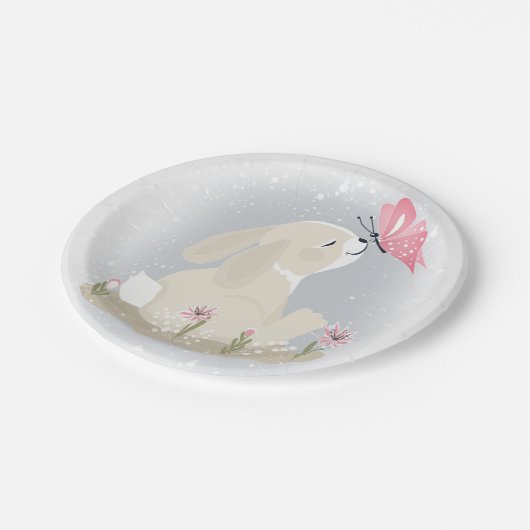 Cute baby Bunny en vlinder. Papieren Bordje (Gekanteld)