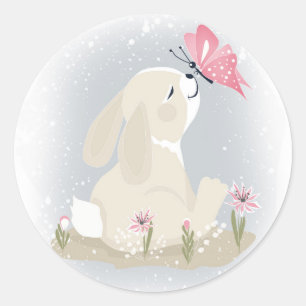 Cute baby Bunny en vlinder. Ronde Sticker