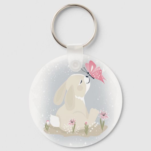 Cute baby Bunny en vlinder. Sleutelhanger (Voorkant)