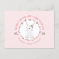 Cute Baby Bunny Floral Wreath Pink Baby shower