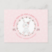 Cute Baby Bunny Floral Wreath Pink Baby shower Uitnodiging Briefkaart (Voorkant)