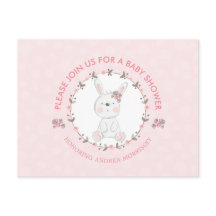Cute Baby Bunny Floral Wreath Pink Baby shower