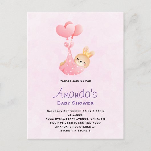 Cute Baby Bunny in een Baby shower van de Hart Bla Briefkaart (Voorkant)