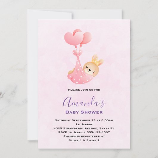 Cute Baby Bunny in een Baby shower van de Hart Bla Kaart (Voorkant)