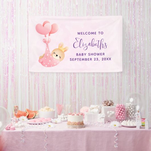 Cute Baby Bunny in een Baby shower van de Hart Bla Spandoek (Feest)