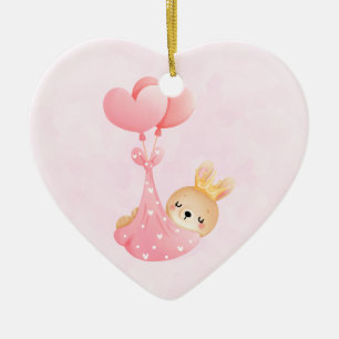 Cute Baby Bunny in een hartenbak Keramisch Ornament