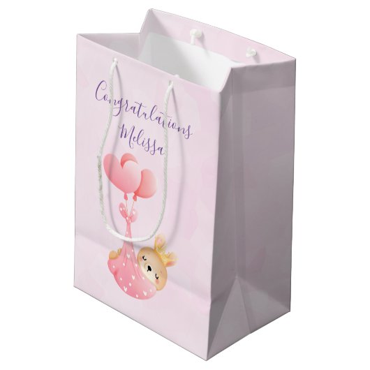 Cute Baby Bunny in een hartenbak Medium Cadeauzakje (Achterkant Gekanteld)