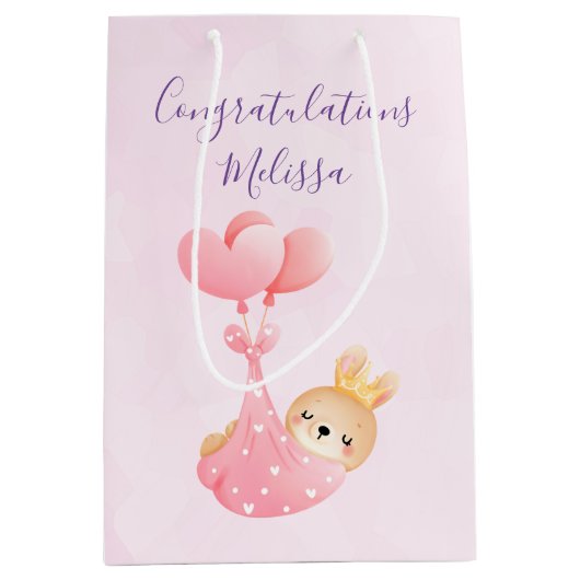 Cute Baby Bunny in een hartenbak Medium Cadeauzakje (Voorkant)