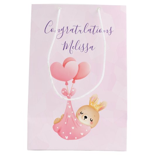 Cute Baby Bunny in een hartenbak Medium Cadeauzakje (Achterkant)