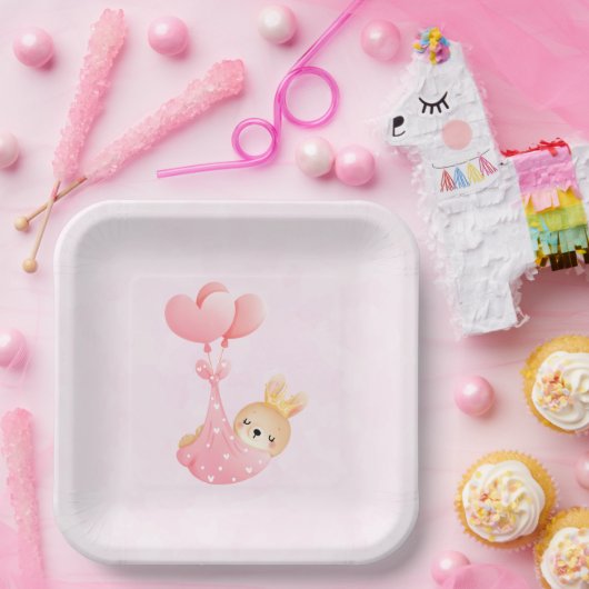 Cute Baby Bunny in een hartenbak Papieren Bordje (Feest)