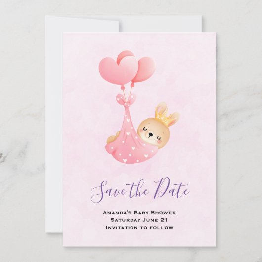 Cute Baby Bunny in een hartenbak Save The Date (Voorkant)