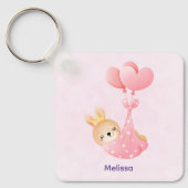 Cute Baby Bunny in een hartenbak Sleutelhanger (Voorkant)
