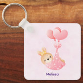 Cute Baby Bunny in een hartenbak Sleutelhanger (Voorkant)