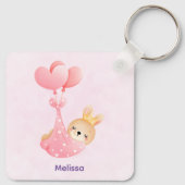 Cute Baby Bunny in een hartenbak Sleutelhanger (Achterkant)