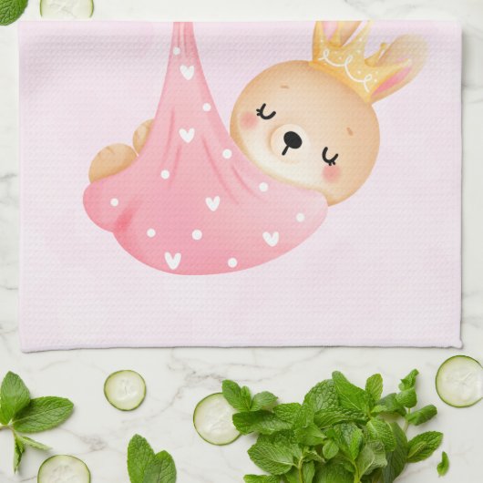 Cute Baby Bunny in een hartenbak Theedoek (Gevouwen)