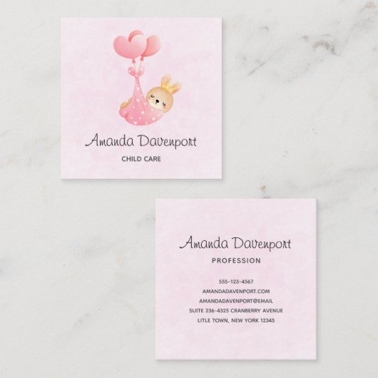 Cute Baby Bunny in een hartenbak Vierkante Visitekaartje (Voorkant / Achterkant)