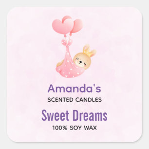 Cute Baby Bunny in een Heart Blanket Candle Biz Vierkante Sticker