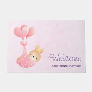 Cute Baby Bunny in Heart Blanket Welcome Deurmat