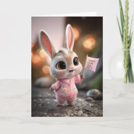 Cute Baby Bunny in Pink Romper Encouragement Kaart
