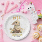 Cute Baby Bunny met Butterfly 1st Birthday Party Papieren Bordje (Feest)
