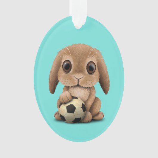 Cute Baby Bunny met Football Voetbal Ornament (voorkant)