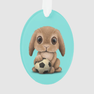 Cute Baby Bunny met Football Voetbal Ornament