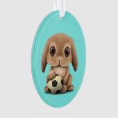 Cute Baby Bunny met Football Voetbal Ornament (voorkant)