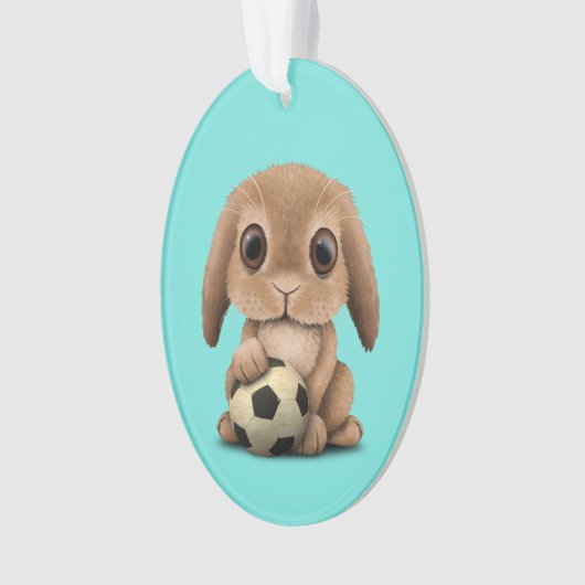 Cute Baby Bunny met Football Voetbal Ornament (voorkant)
