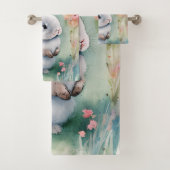 Cute Baby Bunny Pastel Waterverf Spring Flowers Bad Handdoek (Insitu)