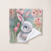 Cute Baby Bunny Pastel Waterverf Spring Flowers Bad Handdoek (Wasdoekje)