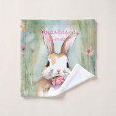 Cute Baby Bunny Pastel Waterverf Spring Flowers Bad Handdoek (Wasdoekje)