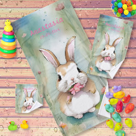 Cute Baby Bunny Pastel Waterverf Spring Flowers Bad Handdoek