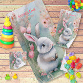 Cute Baby Bunny Pastel Waterverf Spring Flowers Bad Handdoek