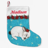 Cute Baby Bunny poinsettias Glitter Custom Name Kleine Kerstsok (Voorkant)