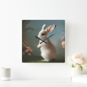 Cute Baby Bunny Portrait Vierkante Klok (Huis)