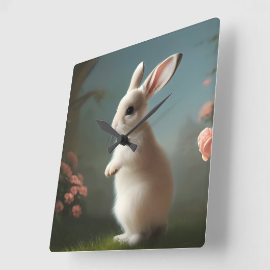 Cute Baby Bunny Portrait Vierkante Klok (Hoek)