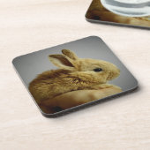 Cute Baby Bunny Rabbit in Hand Bier Onderzetter (Linkerzijde)