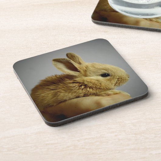Cute Baby Bunny Rabbit in Hand Bier Onderzetter (Linkerzijde)