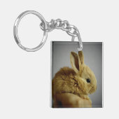 Cute Baby Bunny Rabbit in Hand Sleutelhanger (Voorkant Links)