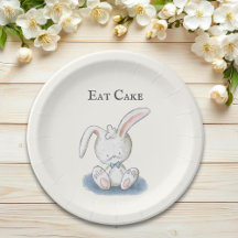 Cute Baby Bunny Rabbit met Blue Bow Stropdas Eat C