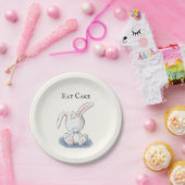 Cute Baby Bunny Rabbit met Blue Bow Stropdas Eat C Papieren Bordje (Feest)
