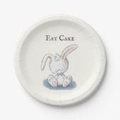 Cute Baby Bunny Rabbit met Blue Bow Stropdas Eat C Papieren Bordje (Voorkant)