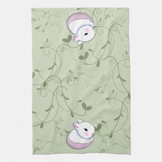 Cute Baby Bunny Rabbit Pasen Theedoek (Verticaal)