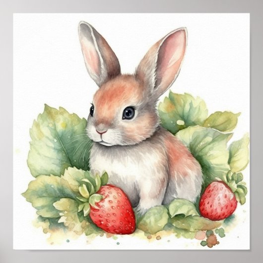 Cute Baby Bunny Rabbit Waterverf Poster (Voorkant)
