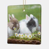 Cute Baby Bunny Rabbits with Flowers Keramisch Ornament (Links)