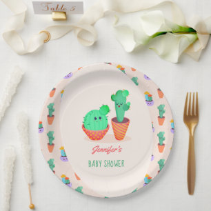 Cute Baby Cactus en mam Baby shower Papieren Bordje