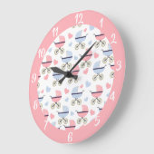 Cute Baby Carriage Blue roze Pattern Nursery Grote Klok (Hoek)