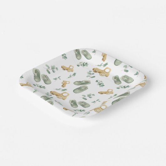Cute Baby Cars And Shoes Newborn Babyshower Plate Papieren Bordje (Gebogen)