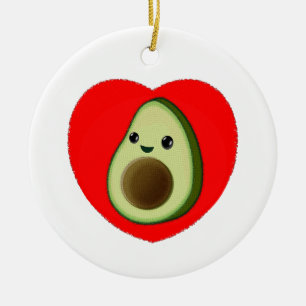 Cute Baby Cartoon Avocado in Red Heart Keramisch Ornament